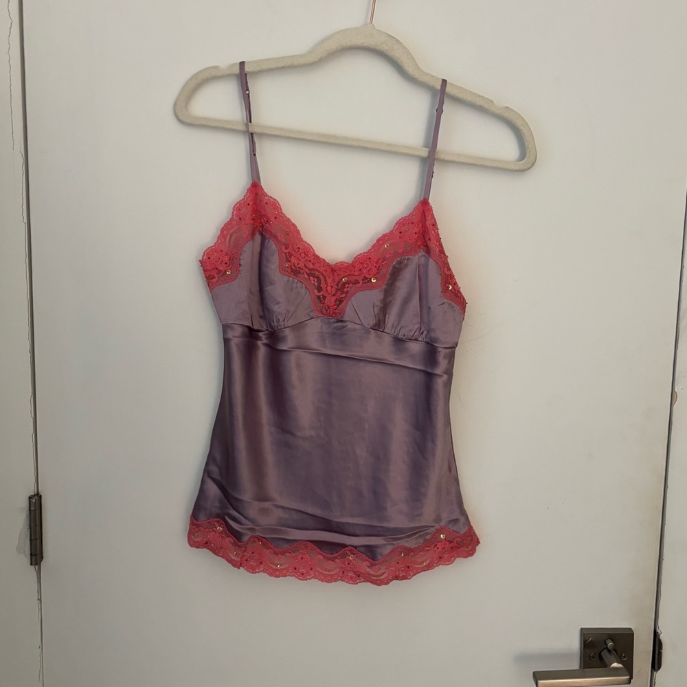 NWT Vintage Y2K Gold Hawk 100% Silk Cami S Beaded Lace Sleeveless Tank Top Fairy - Picture 7 of 7